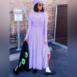 Dressed in LaLa More You Mesh Maxi Dress in Lavender Checkerboard
